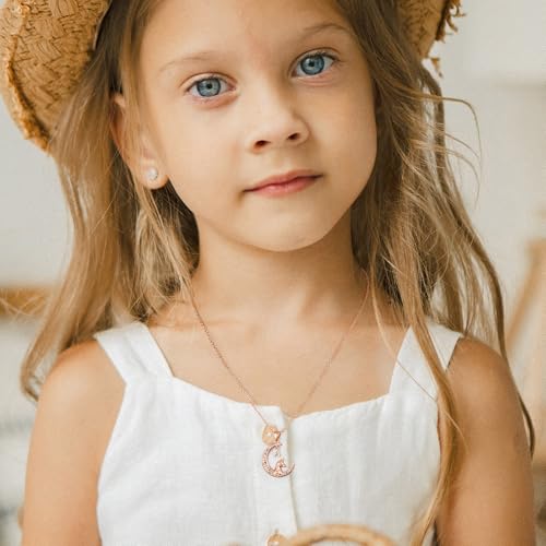 Unicorn Necklace Gifts for Girls - Colorful CZ Moon Pendant Initial Necklace for Girls Kids Jewelry Unicorn Necklaces for Little Girl Teens Birthday Gifts3