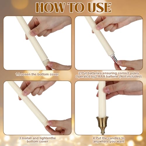 Image of Rossesay 24 Pcs Flameless LED Taper Candles Battery Operated Candle Flameless Candlesticks Flickering for Christmas Church Wedding Indoor Decoration (Roman Column,8.5 inch,9.65 inch,10.8 inch,12.8 inch,Ivory White)
