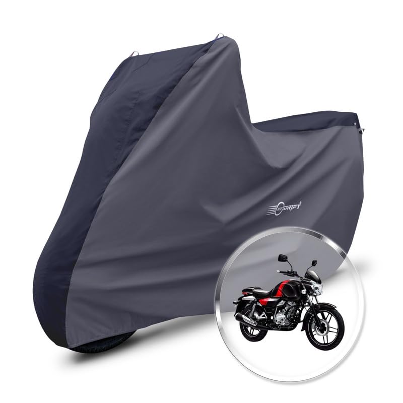 Image of Neodrift 'SuperMax' Bike Cover Suitable for Bajaj V12 (All-Weather Motorcycle Protection, Water & UV Resistant, Dustproof, Windproof) (Colour: Black - D.Gray)