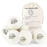 6er Set Trocknerbälle für Wäschetrockner, 100% Hypoallergene Neuseeländische Wolle Dryer, Natürlicher Weichspüler Waschbälle für Daunenen, Mit Lagerung Nylon Tasche