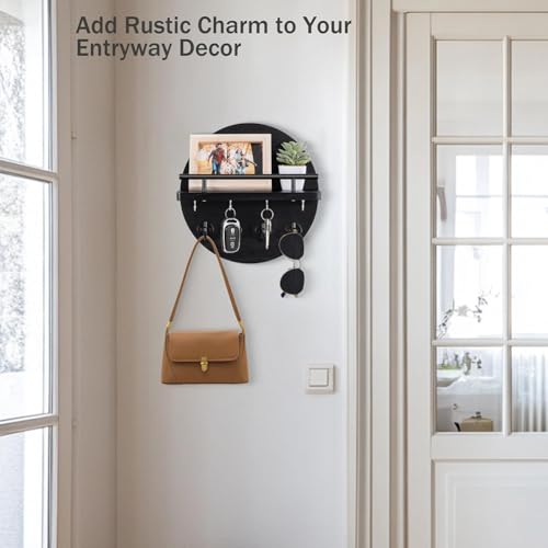 Colgador de pared de madera con estante negro organizador para llaves de hogar 5