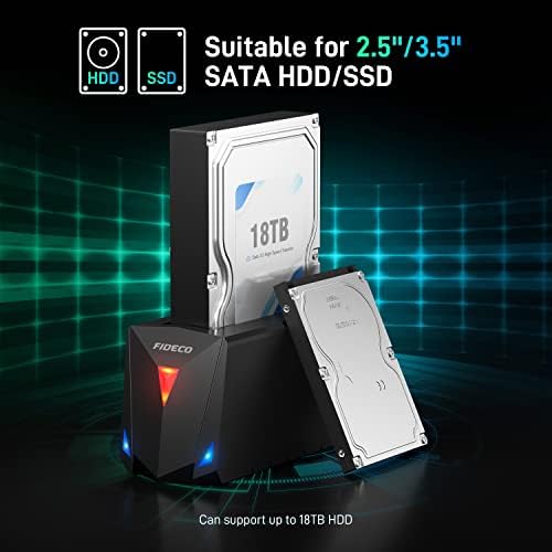 FIDECO Hard Drive Docking Station, USB 3.0 Docking Station for 2.5 or 3.5 inch SATA HDD SSD, Hard Drive Enclosure with 12V Power Adapter, Support Maximum 18TB Hard Drive