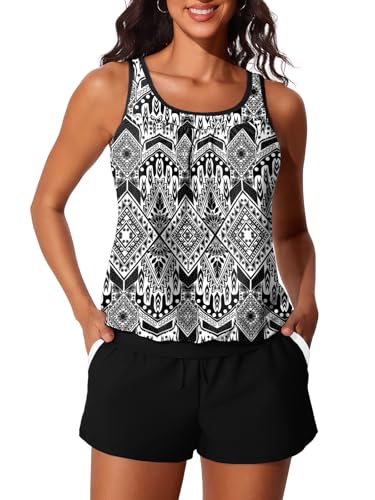Image of Summer Mae Blouson Women's Tankini Swimsuits Tummy Control Modest 2026 Two Piece with Sporty Pockets Bathing Suits