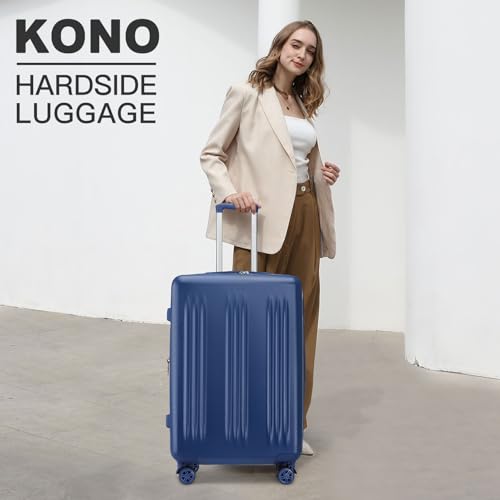 Image of Kono 28 Inch Expandable Checked Luggage Large Suitcase for Long Journey | Lightweight PC+ABS hardshell suitcase with spinner wheels, TSA lock & expandable storage for 1-2weeks travel, Navy Blue