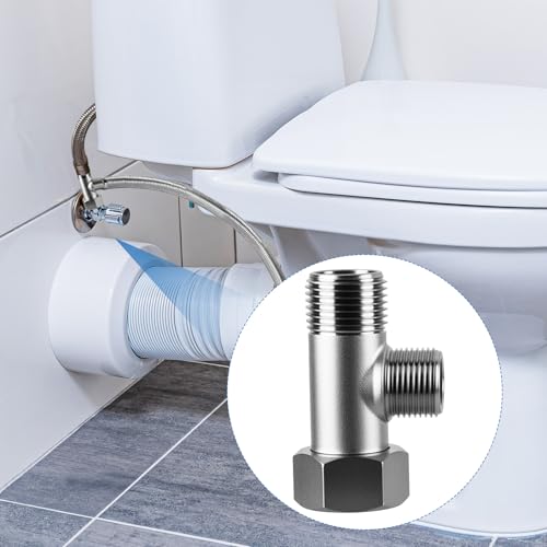 2 Stück 3-Wege Verbindungsventil, T-Stück 3/8 Zoll Umschaltventil mit 2 Unterlegscheibe, 3 Wege T-Stück Wasseranschluss Verteiler Reinkupfer Oberfläche Vernickelt für Haus Toilette, Anschlussventil