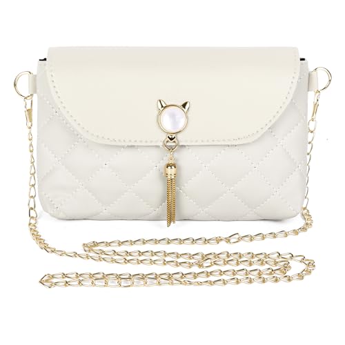 Fililogor Sac à bandoulière pour femme - Petits sacs à main en cuir synthétique - Avec chaîne - Avec pompons mignons en forme de chat - Porte-monnaie pour filles et femmes, Blanc. Fililogor Sac à bandoulière pour femme - Petits sacs à main en cuir synthétique - Avec chaîne - Avec pompons mignons en forme de chat - Porte-monnaie pour filles et femmes, Blanc.