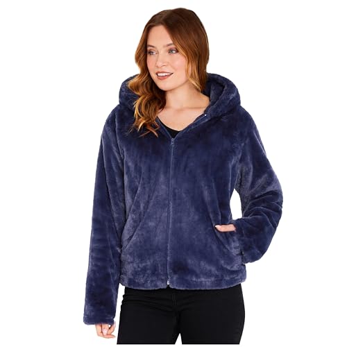 CityComfort Elegante Abrigo con Capucha con Forro de Piel Sintética para Mujer (Azul Marino, S)