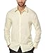 Cubavera Men's Embroidery Detailed Solid Linen Long Sleeve Woven Shirt