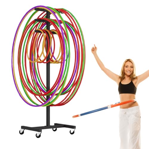 ZIMGOD Movable Storage Holder for Hula Hoop/Fitness Hoop/Jump Rope, Iron Exercise Hoop Organizer Cart, Hula Hoop Stand Rack for Gym Campus Living Room