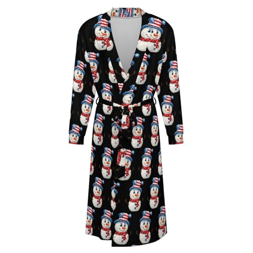 Cute Snowman With U.S. Flag Hat Soft Robe Long Sleeve Bathrobes V Neck Sleepwear Spa Robes with Belt Men Woman4