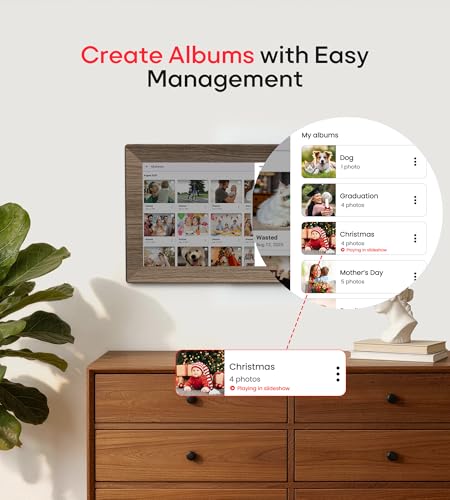 Image of Frameo 10.1 inch Digital Picture Frame with 32GB Memory Wood WiFi Electronic Photo Frame 1280 x 800 IPS Touch Screen Auto-Rotate Slideshow Wall Mountable Share Photos /Video Remotely Anywhere