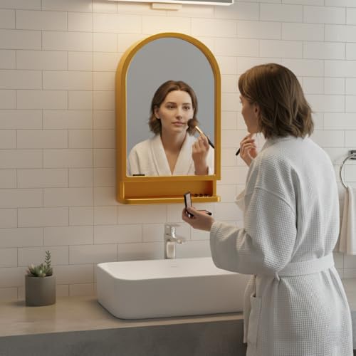 Image of CIPLA PLAST Ideal Wall Mounted Bathroom Mirror Cabinet with Storage Shelf, (Metalic Gold)