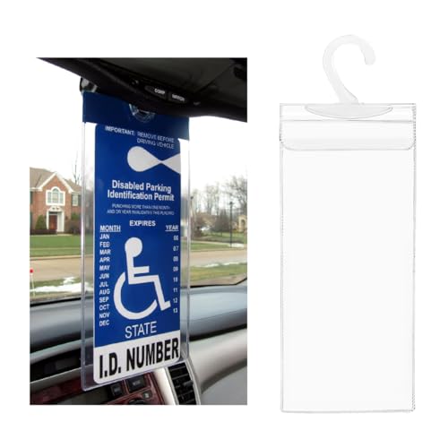 Gasedin Handicap Placard Holder 11.65 Ultra Transparent Parking Permit Placard Protector Disabled Parking Sign Protective Cover with Large Hook Universal Car Accessories (1 PCS)