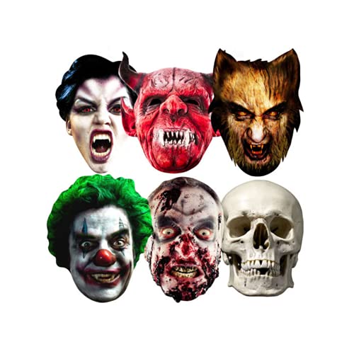 STAR CUTOUTS SMP69 Halloween Party Masks 6 Pack - (Clown, Sk
