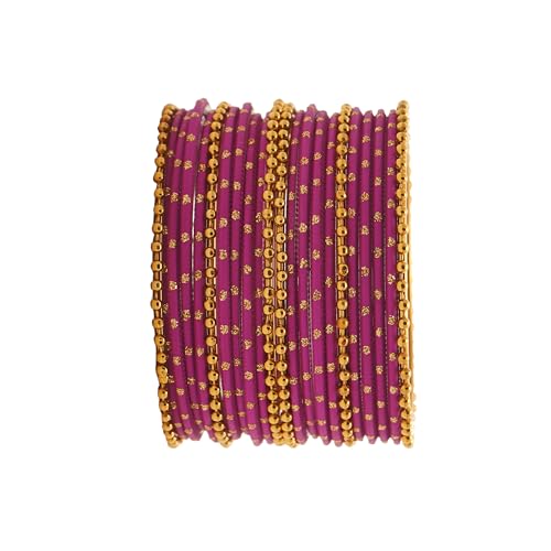 RIANGI Designer Indian Bangles For Women Set Of 22 In Gold And Magenta Tone