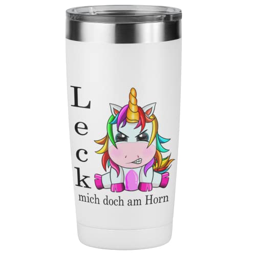 Einhorn Edelstahl Trinkbecher mit Spruch Leck mich doch am Horn - Kaffeetasse - lustig - Geschenke - Kollegin - Spülmaschinenfest (Edelstahl Trinkbecher, 425 ml) Cover