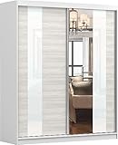 Fabryka Mebli Idźczak Schiebetürenschrank, eleganter Kleiderschrank Schrank Garderobe Spiegel Multi 32 180 cm, Schlafzimmer- Wohnzimmerschrank Schiebetüren Modern Design (Weiß/Kathult)