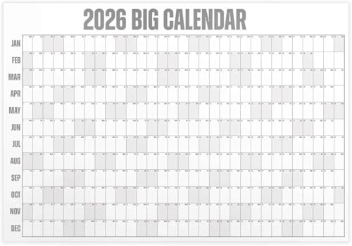 YRQX The Big Calendar 2026 Dry Erase 12 Months Large Calendar 2026 Wall Calendar Full Yearly One Page with Pen and Colored Stickers 43 x 33 Inch Gray