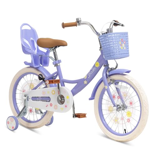 Image of Girls Bike with Basket for Toddlers and Kids Aged 3-14 Years Old, 12 14 16 18 Inch with Training Wheels & Doll Seat, 20 Inch with Kickstand & Rear Rack, Princess Style Bicycle for Gift.