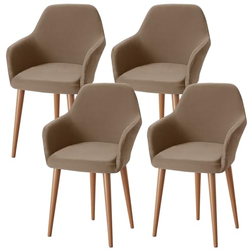 Alishomtll Stretch Stuhlhussen 4er Set Sesselbezug Stuhlbezug mit Armlehnen Abnehmbare Waschbar Schonbezug für Bürostühle Esszimmerstühle Bezug für Küche Bankett Hochzeit Party (Kamel, 4 Stück)