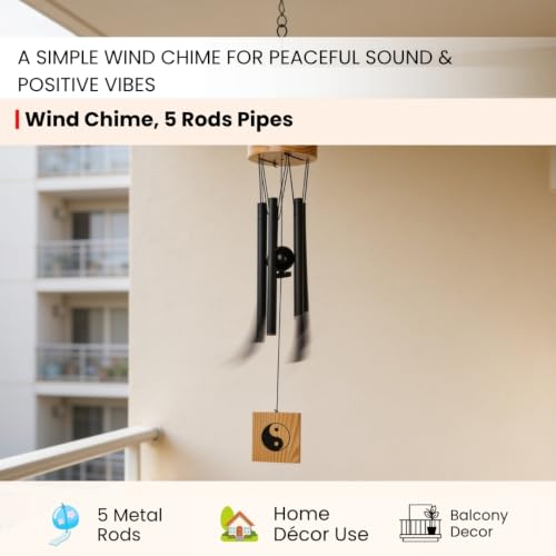 Image of Plus Value 5 Pipe Wind Chimes for Balcony Home Positive Energy Decor Garden Outdoor Feng Shui Metal Hanging Bells Big Size (Positivity Vibes Windchimes for Office Decoration, Black)