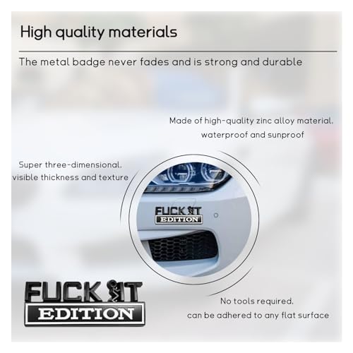 Image of Dickno 2PCS Fuck It Edition Emblem for Car, Auto Fender Bumper Decoration Stickers, Vehicle 3D Side Fender Rear Trunk Decal Badge, Universal Exterior Accessories for Car (Silver & Black+Black & White)