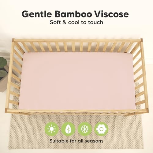 Image of 2-Pack Waterproof Baby Crib Sheets for Boys, Girls, 52x28 (Cameo) | Viscose Derived from Bamboo Toddler Bed Sheet Neutral, Fitted Crib Mattress Protector Cover for Baby Bedding, Soft & Gentle