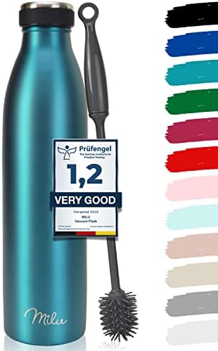 Milu z nierdzewnej stali Butelka do picia 500ml, 750ml, 1000ml - termos, izolowana butelka na wodę, szczelna izolowana butelka o podwójnych ściankach, odporna na kwas węglowy - w zestawie szczotka do czyszczenia (Mięta, 750ml)