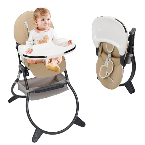Trona Bebé Plegable Tronas Bebe Portatil con Cinturón, Cesta,Bandeja Extraíble, Tronas Evolutiva Bebe para niños 6 Meses a 6 Años