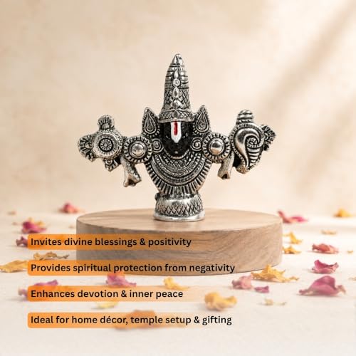 Image of VAMA Lord Balaji Face Idol | Pure Silver-Plated 4-Inch Venkateswara Face Statue | Tirupati Balaji Idol | Elegant Spiritual Showpiece for Devotees | Perfect for Home Temple, Car Dashboard, or Gifting