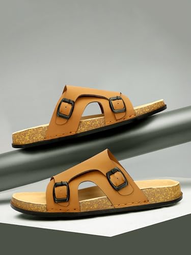 Image of Men Full Cover Double Buckle Slippers | Covered Slip-On Sandals for Men | Comfortable Footwear | Adjustable Strap Rubber Sandals | Anti-Slip Sole Slippers