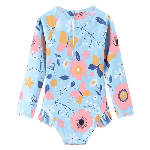 Image of Baby and Toddler Girls One Piece Rash Guard Swimsuits for Girls Long Sleeve Swim Shirts with Sun Protection