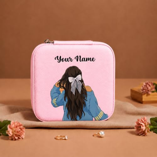 Image of PRIMIT Personalized Jewelry Box with Name & Birth Flower - Custom Travel Jewelry Organizer Case - Bridesmaid, Birthday, Christmas Gift for Women & Girls (Graceful Girl)