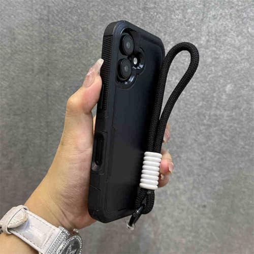 Coque antichoc iPhone 15 Pro Max noire robuste résistante avec cordon poignet