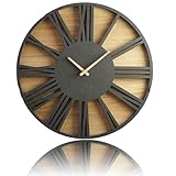 RemeeHi 北欧風 50CM壁掛け時計 ローマ数字時計 古いスタイル パーソナライズ クリエイティブ スタイリッシュ アイアンワーククロック インテリア リビングルーム 寝室 オフィス 部屋飾り (40CM, 木製ダイヤル)