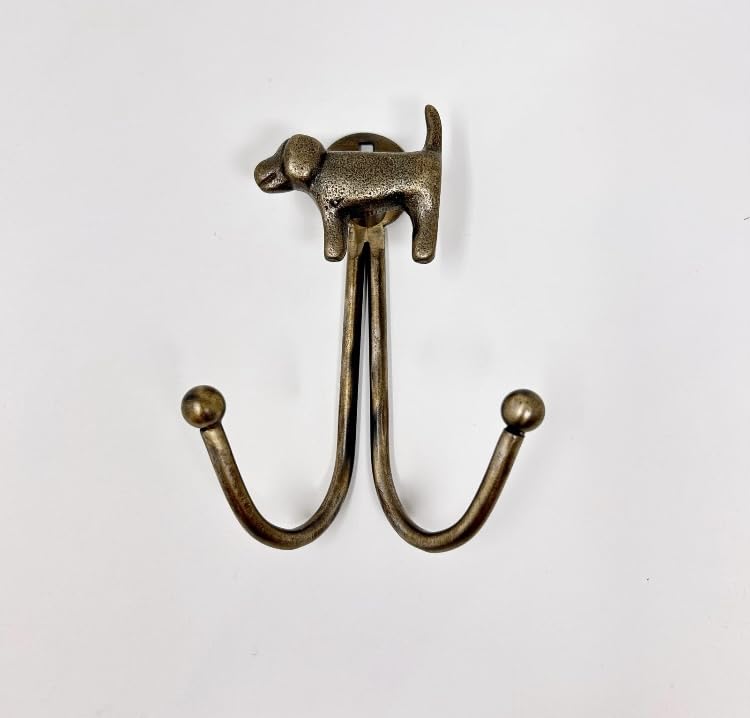 Knobs By Blossom Double Vintage Animal Antique Brass Iron Wall Hook (12. Dog)