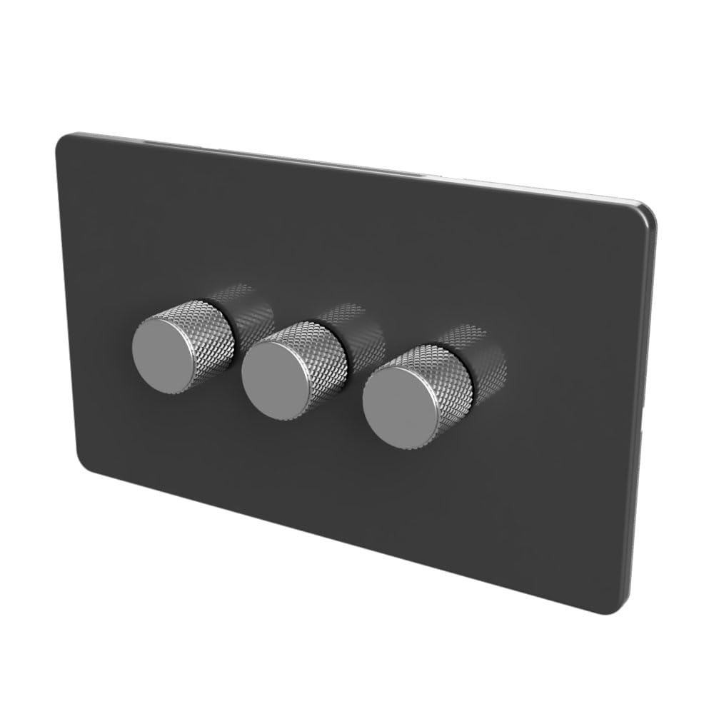 SAMOTECH WIFI Smart DIMMER UK No neutral wire required, compatible with Alexa, Google, Tuya, Smart Life - Grey/Silver 3-Gang — image 1