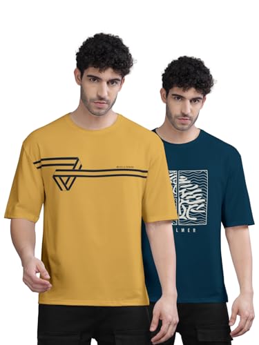 Image of BULLMER Trendy Front and Back Printed Oversized Round Neck T-Shirt for Men - Pack of 2