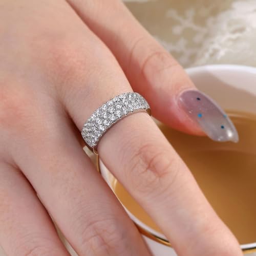 SHELOVES Moissanite Wedding Bands For Women D Color VVS1 Clarity Wide Eternity Ring 925 Sterling Silver Sz 5-103