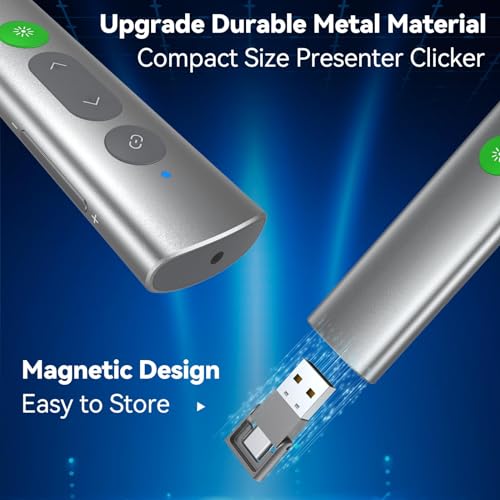 UBUYUONE Presenter [USB C+Wiederaufladbar], kabelloser Präsentationsfernbedienung, Pointer für Präsentationen, Powerpoint Fernbedienung Präsenter für Windows Computer Laptop Mac, Metallgehäuse