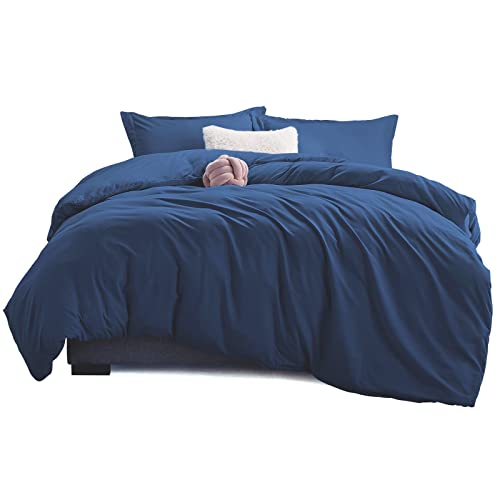 WAVVE Funda Nórdica para Cama 90, Funda de Microfibra para Edredón 150x220 cm con 1 Funda para Almohada 40x75 cm, Suave y Transpirable para Juveniles (Azul Oscuro, 2pcs)