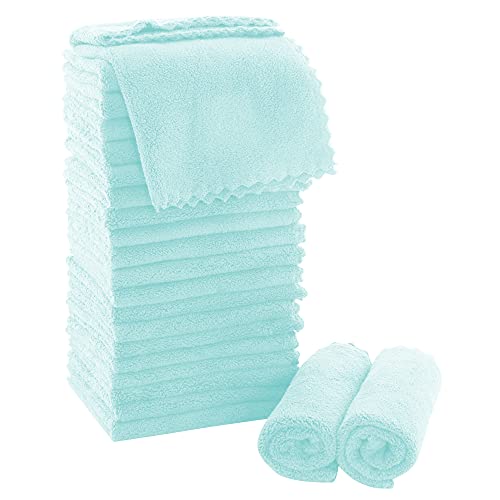 Image of MOONQUEEN Ultra Soft Premium Washcloths Set - 12 x 12 inches - 24 Pack - Quick Drying - Highly Absorbent Coral Velvet Bathroom Wash Clothes - Use as Bath, Spa, Facial, Fingertip Towel (Frozen Blue)