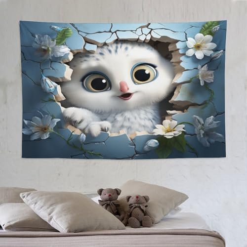 Tapisserie murale PAZZK chouette mignonne : tissu ultra doux pour cacher un mur abîmé