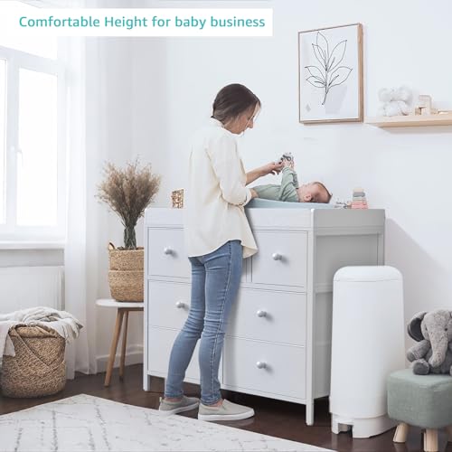 Image of BOLUO Changing Table Dresser with Storage, Baby Dresser with Changing Table Top Diaper Changing Station with 7 Fabric Drawers for Nursery Modern