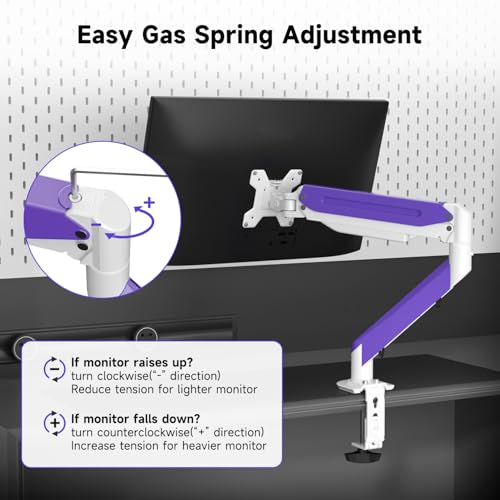 Image of Suptek Monitor Mount Gas Spring Monitor Arm Desk Mount Fully Adjustable Fits 17 20 22 23 24 26 27 32 35 inch Monitors Weight Capacity up to 24.25 lbs (White+Purple, 17 inch-35 inch)