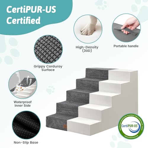 Image of COZY KISS Dog Stairs for Small Dogs 17.7 inch H, 5-Step Gentle Incline Pet Step for Couch and Beds, Non-Slip Dog Ramp for Puppy Doggie Senior Cats, 17.7x29.5x17.7 Inch, Charcoal Grey