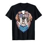 Fourth of July Bernard American Flag July 4th St Bernard Dog T-Shirt