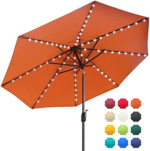 EliteShade USA 10-Year-Non-Fading Solar 9ft Market Umbrella with 80 LED Lights Patio Umbrellas Outdoor Table Umbrella with Ventilation,Rust