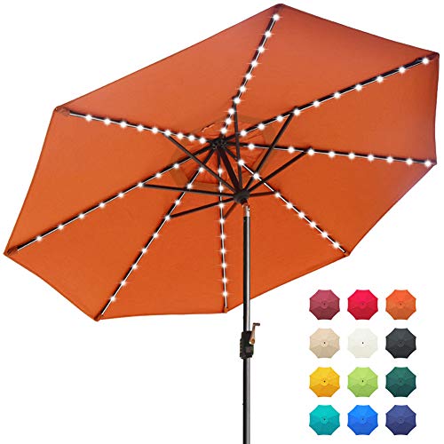 EliteShade USA 10-Year-Non-Fading Solar 9ft Market Umbrella with 80 LED Lights Patio Umbrellas Outdoor Table Umbrella with Ventilation,Rust