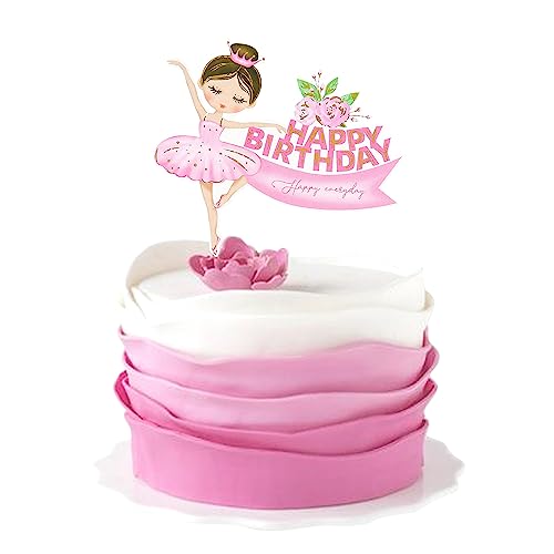 Ercadio 1 Pack Ballerina Tutu Cake Toppers Pink Ballet Girl Happy Birthday Cake Toppers Ballet Slipper Cake Picks for Ballerina Theme Baby Shower Birthday Party Cake Decoration Supplies